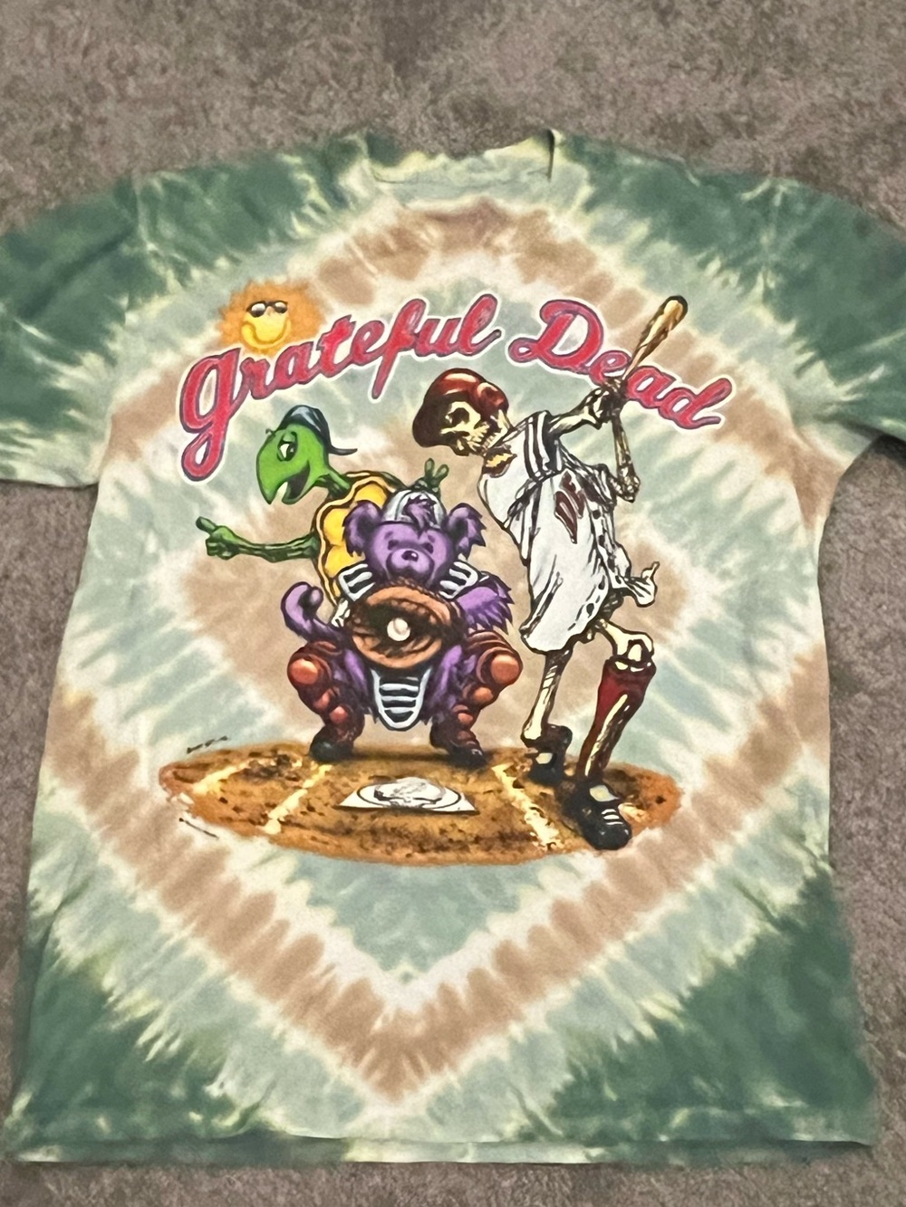 Grateful Dead Green Tan Tie-Dye Baseball Graphic Tee